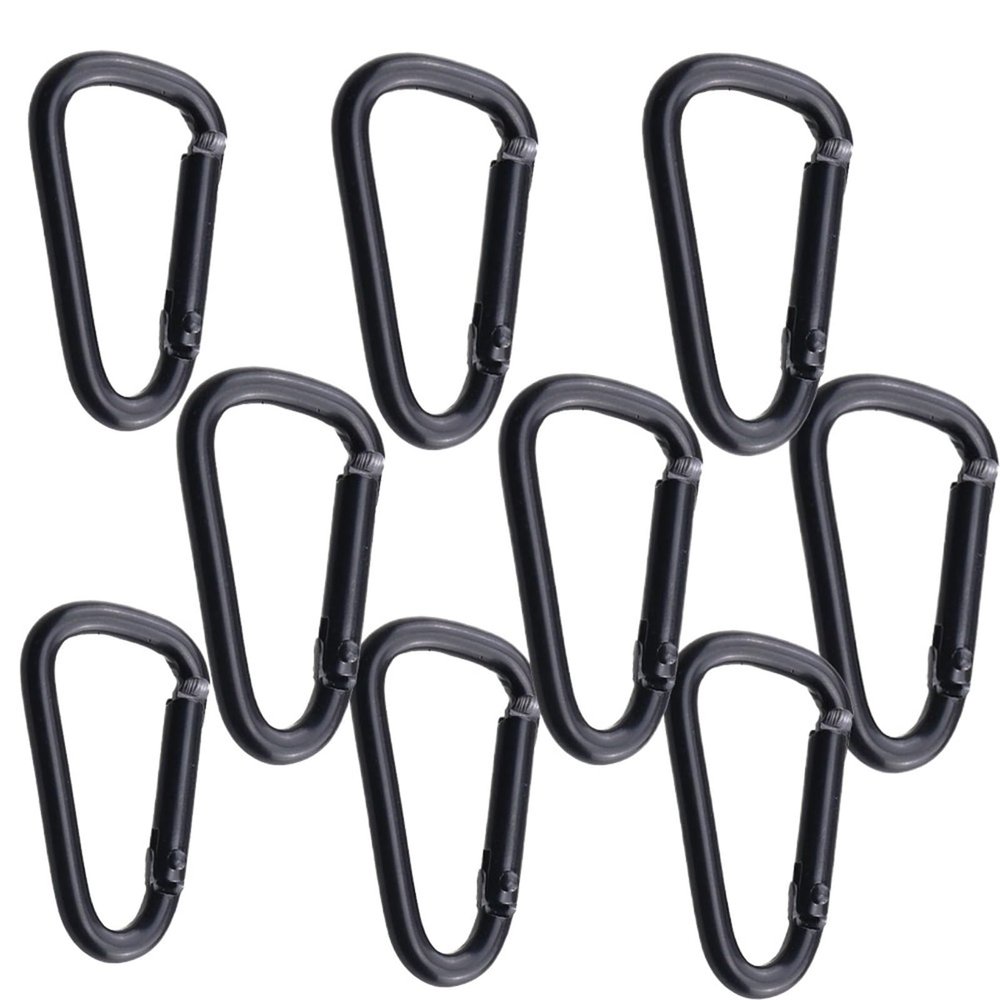Zymjzbetic Black Aluminum Carabiner D-Ring Keychain Clip Set, 9-Piece Style 1