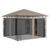 Gazebo with Mosquito Netting & LED String Lights, 3 x 3 x 2.73 m, Taupe view 3