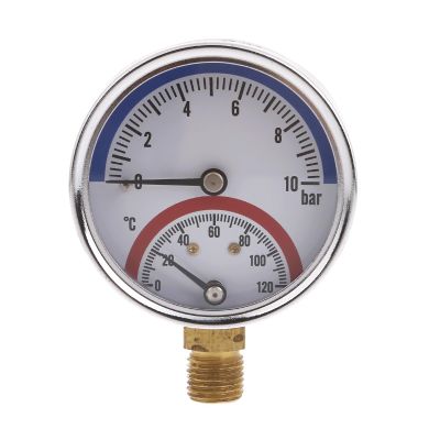 Riiichflowshop Thermal Pressure Gauge, 0–10 Bar, 0–120°C, Precision Thermomanometer for Underfloor Heating, Alloy + Glass