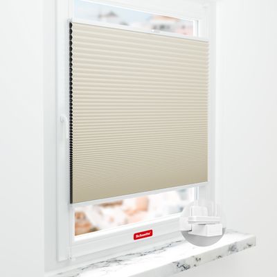 Schuette Honeycomb Pleated Blind, No Drilling, Blackout x Honey Belgia Waffle (Cream), 55 x 150 cm (W x H), Suprafix X Clamp Brackets, 60-Second Installation