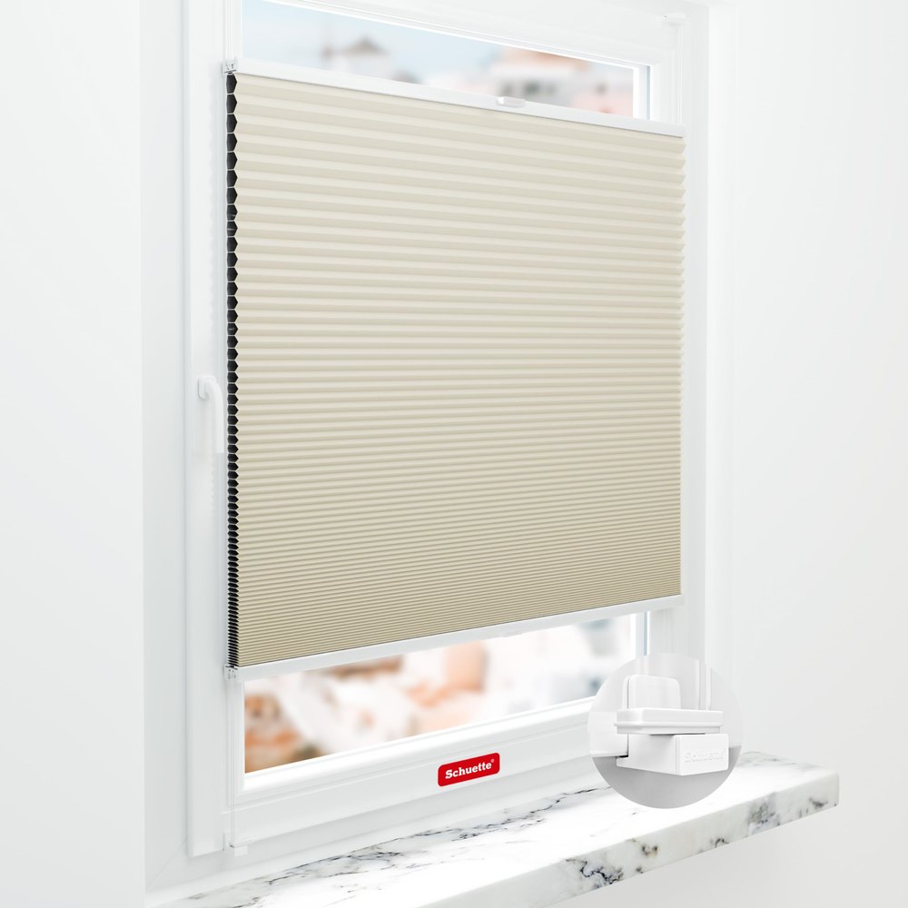 Schuette Honeycomb Pleated Blind, No Drilling, Blackout x Honey Belgia Waffle (Cream), 55 x 150 cm (W x H), Suprafix X Clamp Brackets, 60-Second Installation