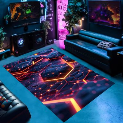 PEIHUODAN Gaming Rug, 3D Neon Graffiti Gamepad Design, Decorative Carpet for Living Room or Gaming Room, Color 2, 140 x 200 cm