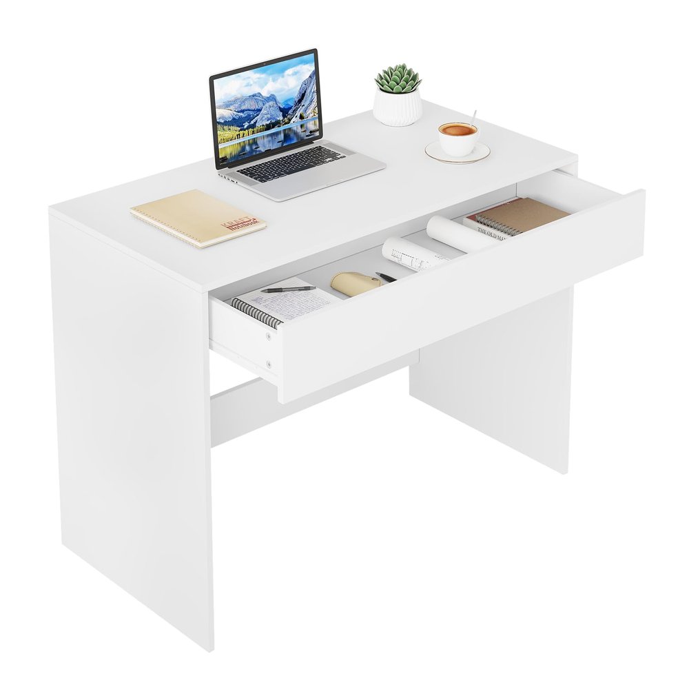 Modern Computer Desk with Drawer, 100 x 50 cm, White