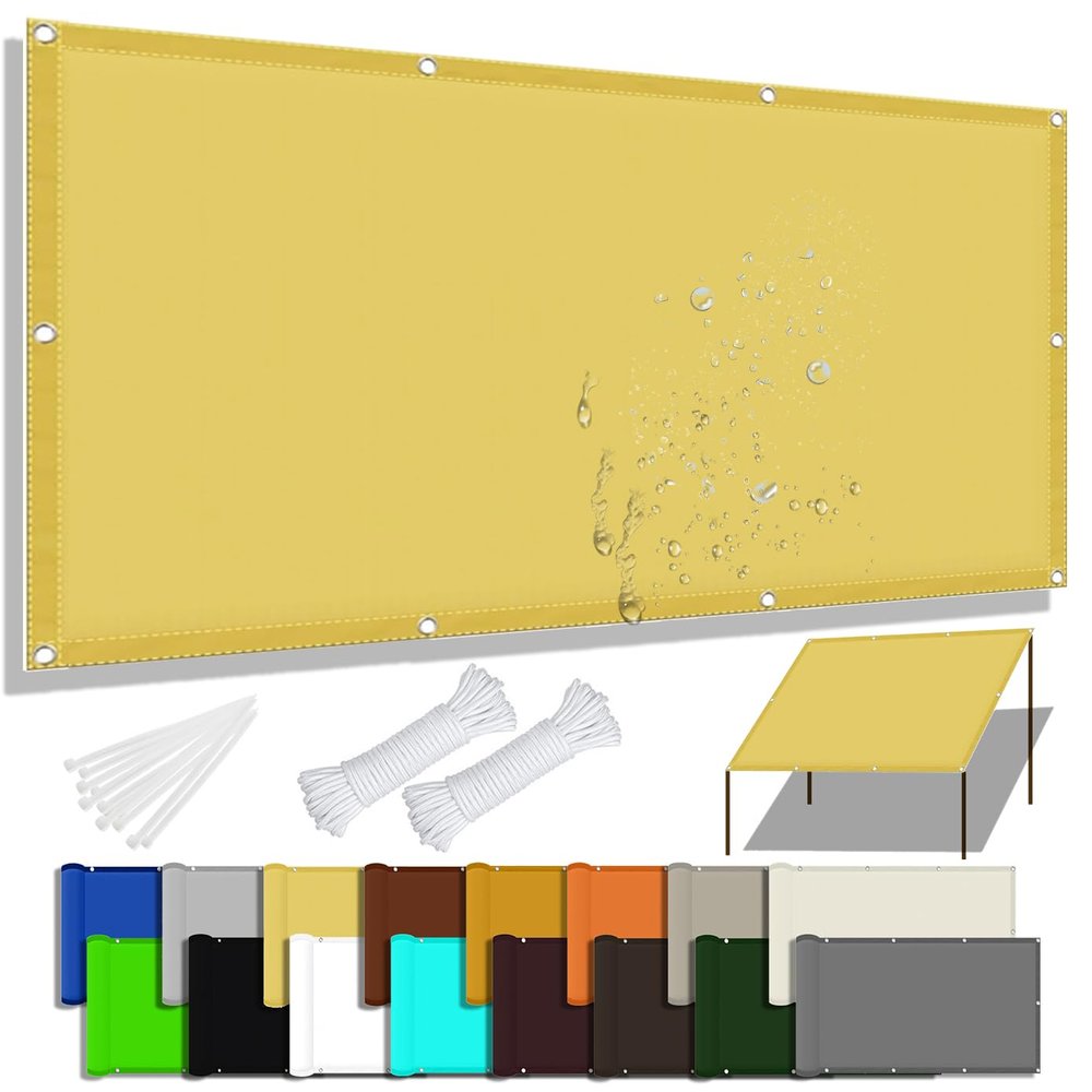 CANYUE Rectangular Sun Shade Sail, Waterproof, 98% UV Protection, Privacy Screen for Terrace, Garden and Outdoor Areas, Sand Yellow, 1.5 x 2 m