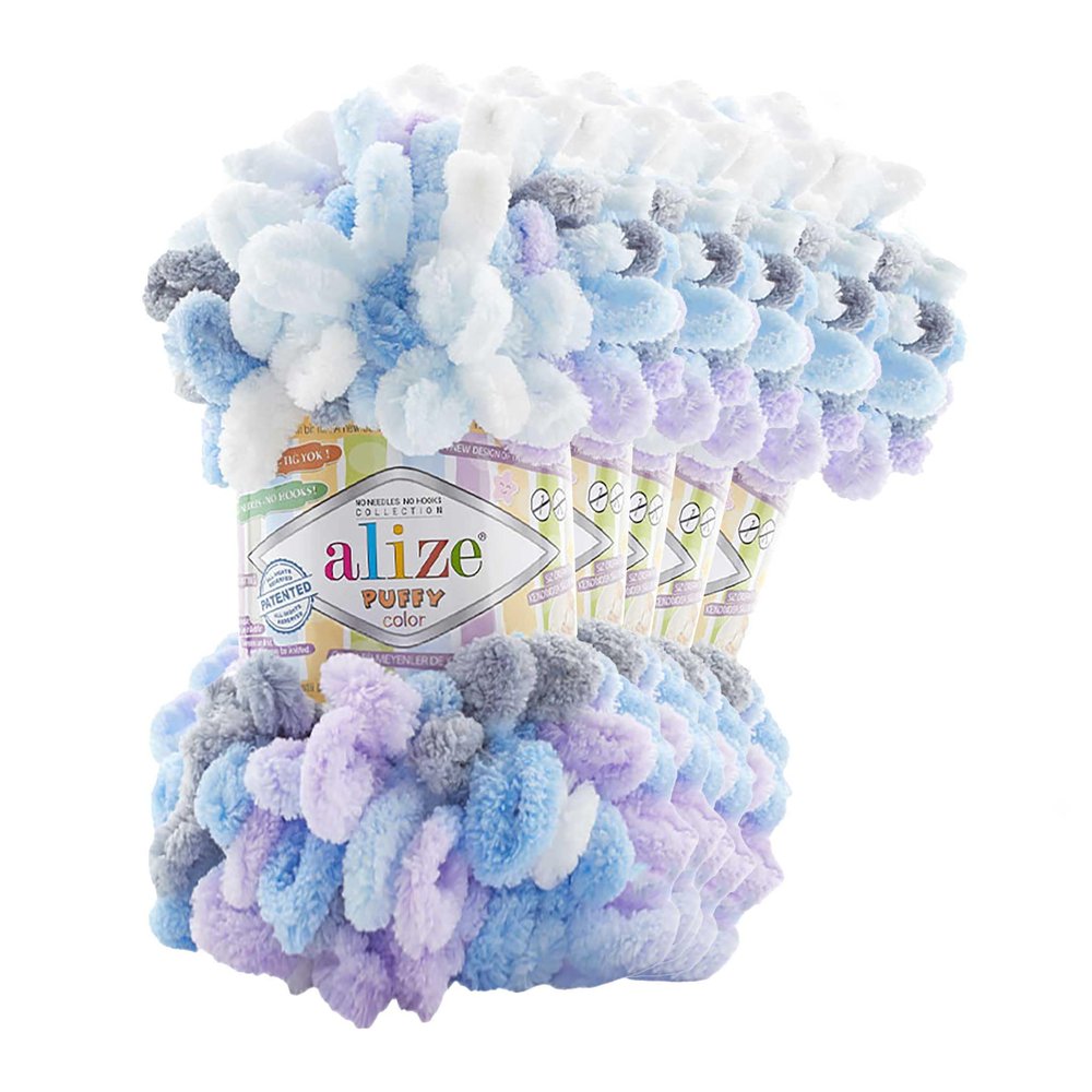 5 x 100 g ALIZE Puffy Color Knitting Yarn, Finger-Knit Without Needles
