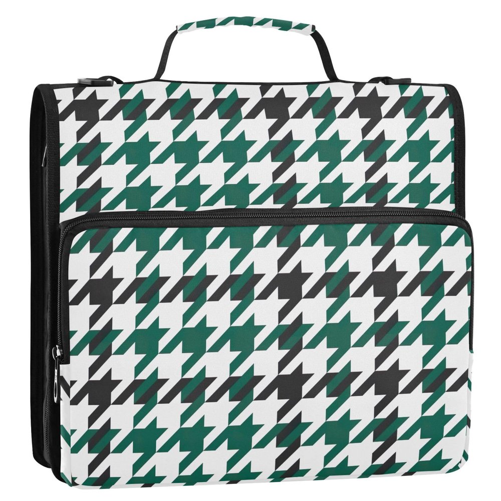 Modern Houndstooth 3-Ring Binder, Durable, Black