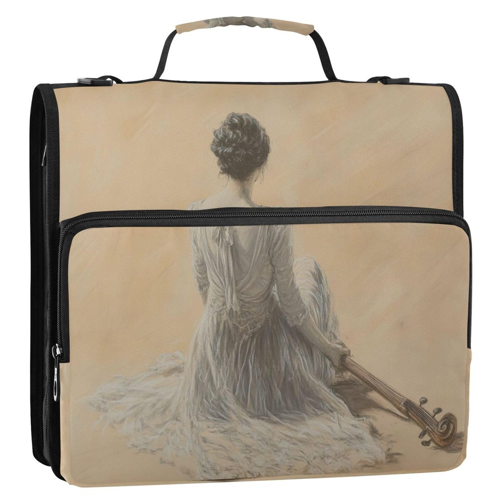 Elegant Beige 3-Ring School Binder with Two Adjustable Straps