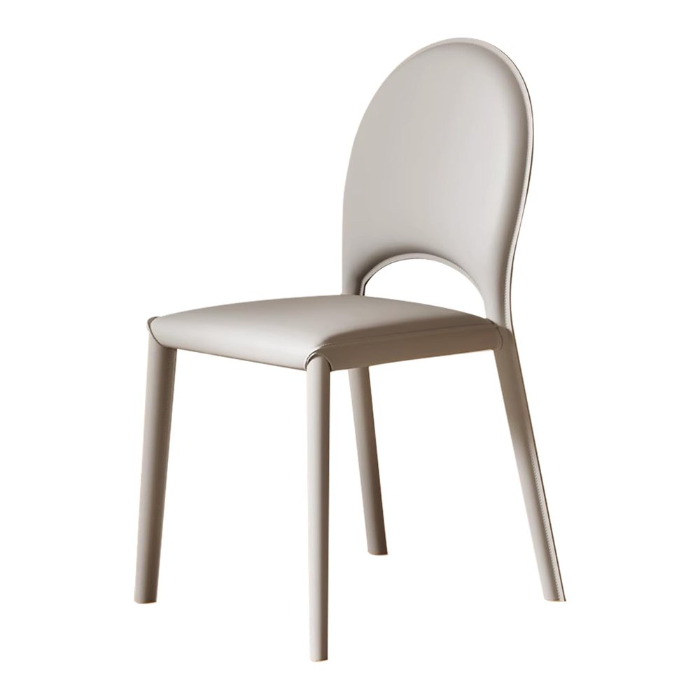 Set of 1 Mid-Century Kitchen Dining Chair, Upholstered Leather with Metal Legs and Leather Cushion for Living Room, Bedroom, or Outdoor Lounge