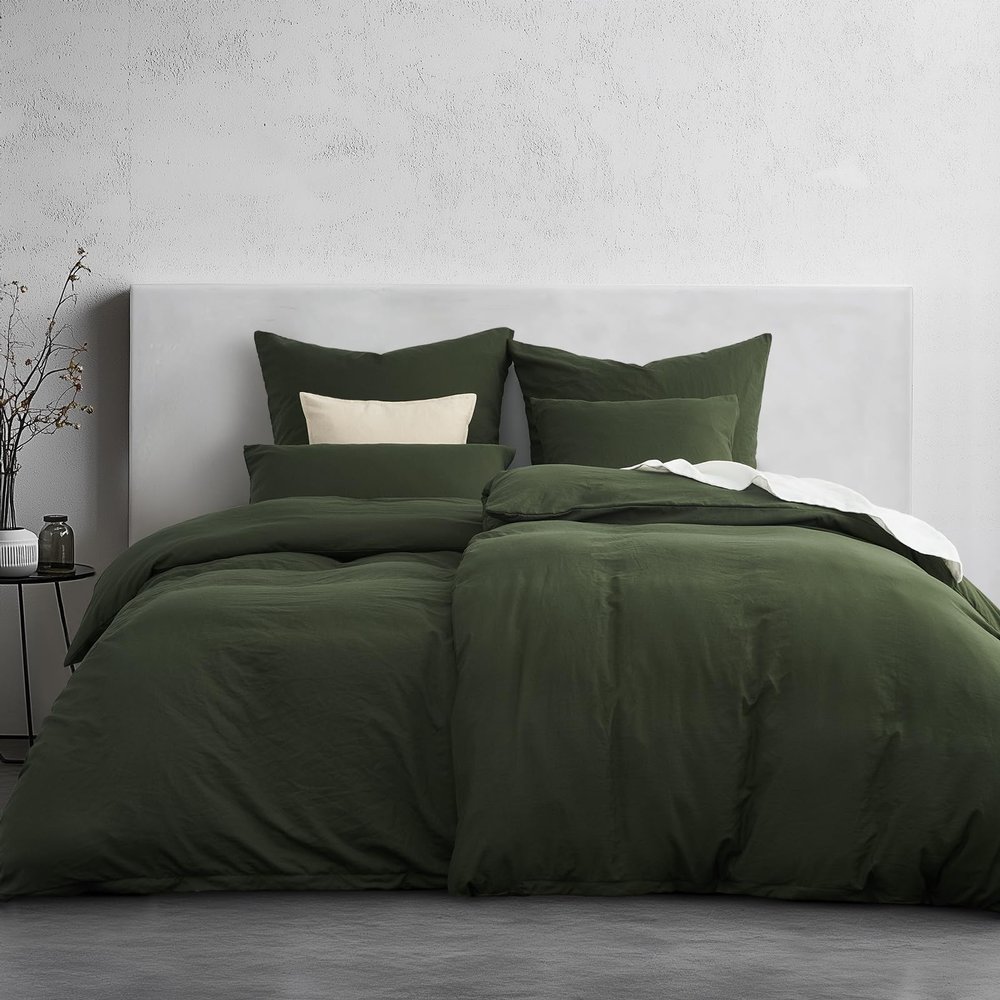 DuvetNova 4-Piece Duvet Cover Set, 135 x 200 cm, Green/Dark Green