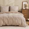 Simple&Opulence Cotton Bedding Set 155x220 cm, Vintage Geometric Pattern, Soft Breathable Duvet Cover with Zipper and 80x80 cm Pillowcase, Khaki view 1