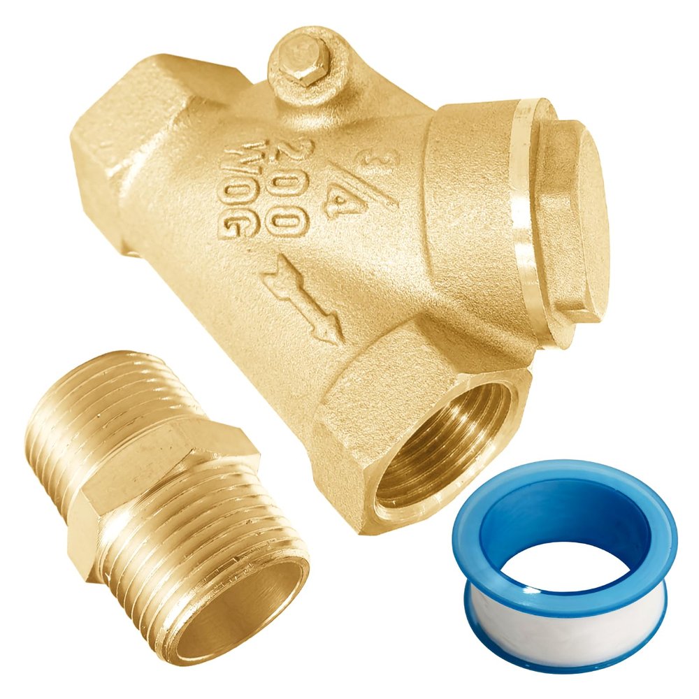 Brass Y-Type Check Valve, 1 3/4 NPT, Heavy-Duty Explosion-Protected Design, One-Way Flow Control with Pipe Adapter