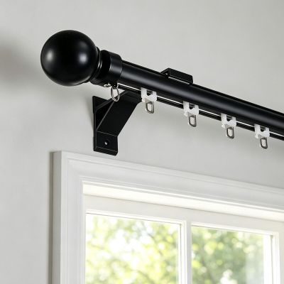 Single-Track Wall-Mounted Curtain Track, Aluminum, Black, 2.9 m