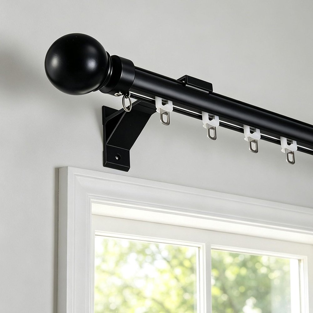 Single-Track Wall-Mounted Curtain Track, Aluminum, Black, 2.9 m