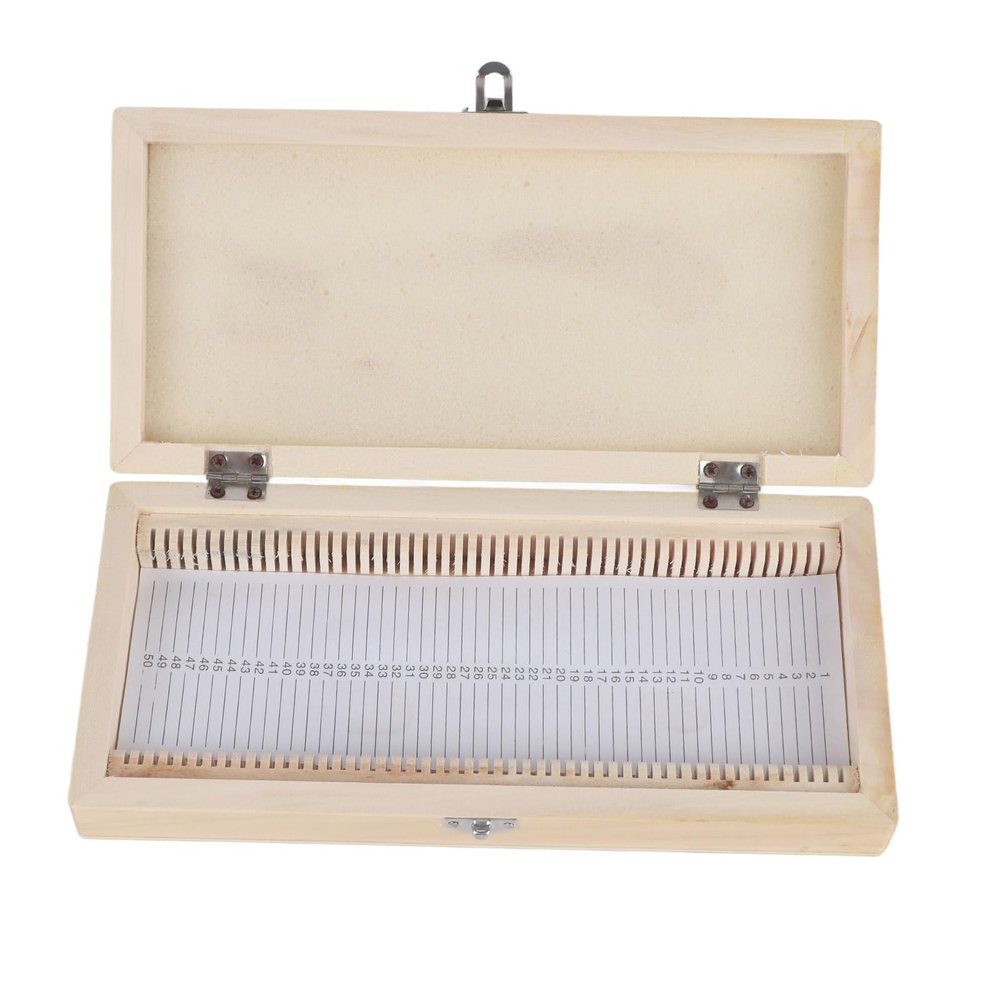 50-Piece Wooden Microscope Slide Storage Box for Biology Students