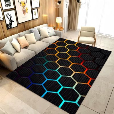LOMDEM Neon Geometric Punk Gaming Rug for Teen Rooms, Flannel Hexagon Design, 100 x 200 cm, Multi 4