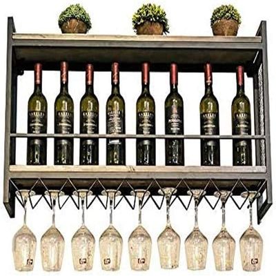 Vintage Wall-Mounted Wine Rack with Glass Holders