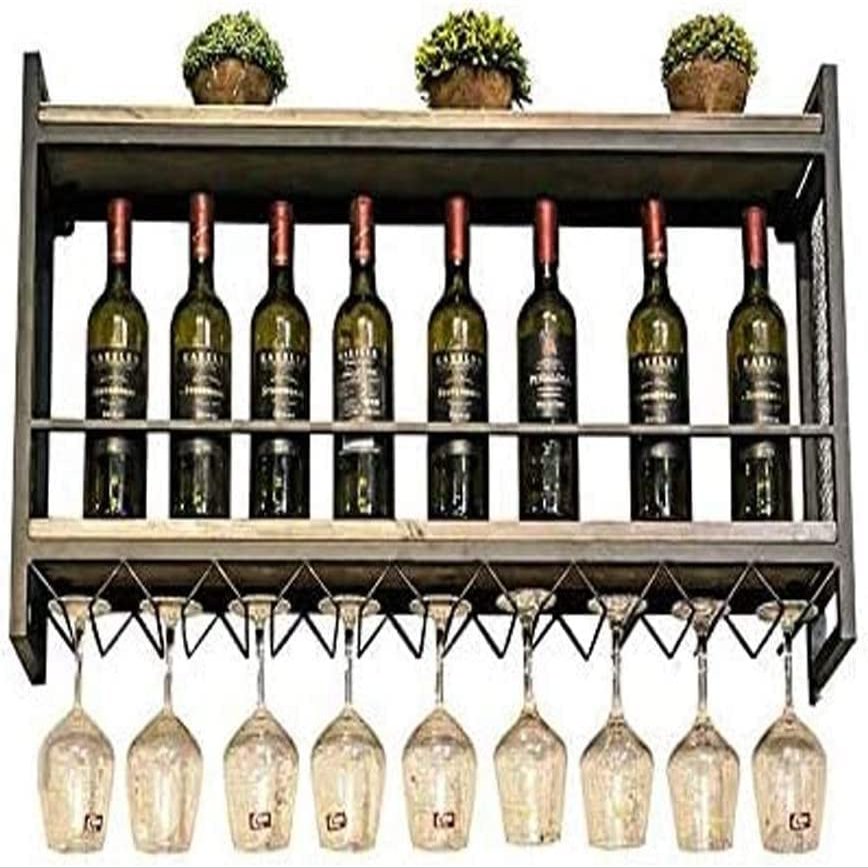 Vintage Wall-Mounted Wine Rack with Glass Holders