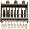 Vintage Wall-Mounted Wine Rack with Glass Holders view 1