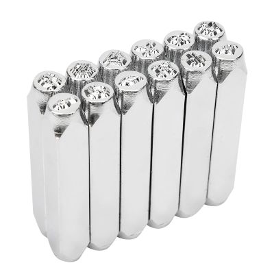 12-Piece 6 mm (1/4 in) Pattern Stamp Set, PU Carbon Steel Tools for Metal and Leather Jewelry