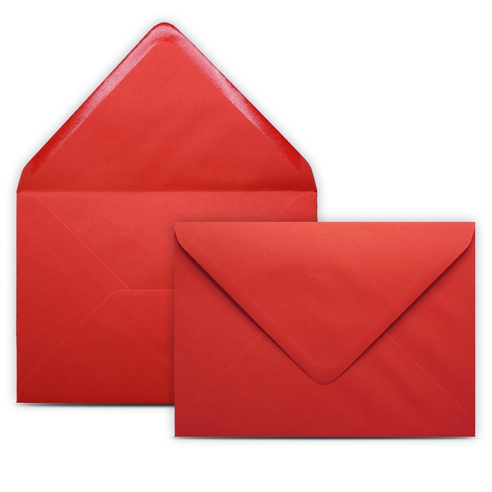 250 DIN B6 Red Envelopes, 12.5 x 17.5 cm, 80 gsm, Gummed Pointed Flap