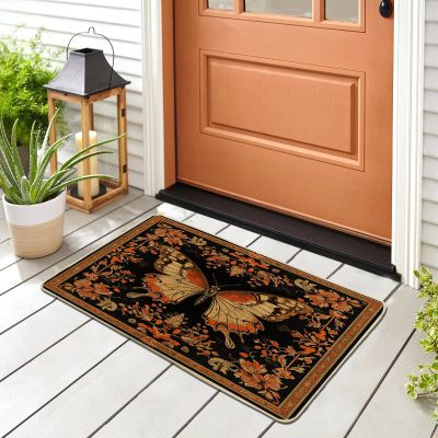 Retro Butterfly Black Door Mat, 29 x 17 in
