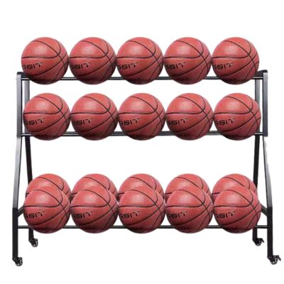 Metal Basketball Stand, 4-Tier Ball Holder with Wheels, Black