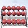 Metal Basketball Stand, 4-Tier Ball Holder with Wheels, Black view 3