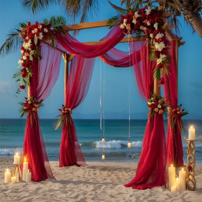 Mateju Wedding Arch Curtain, 1 Piece Chiffon Fabric Backdrop Draping for Ceremony, Photography and Party Decor (76 x 600 cm, Red)