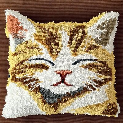 XDEGHUANGSS DIY Latch Hook Pillow Kit, 43 x 43 cm, Cat