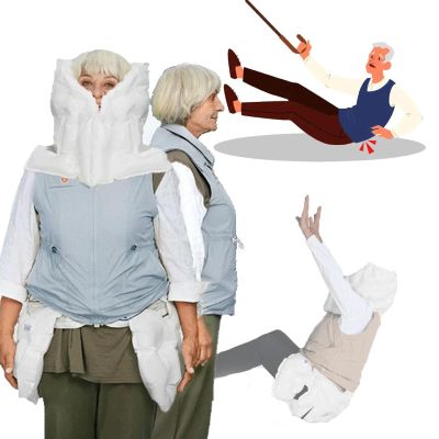 SXTYFBB Fall-Prevention Airbag Vest for Older Adults, with Remote Monitoring Alarm, Location, Assistance and Exercise Recording Functions, 270° All-Around Protection, Women's Blue-Gray, XL