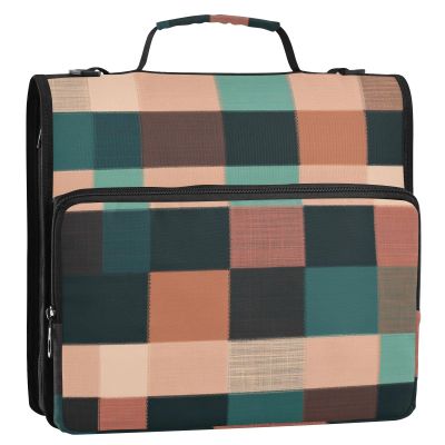 Buffalo Plaid Teal Rose Gold Pumpkin 3-Ring Zipper Binder Organizer with Handle