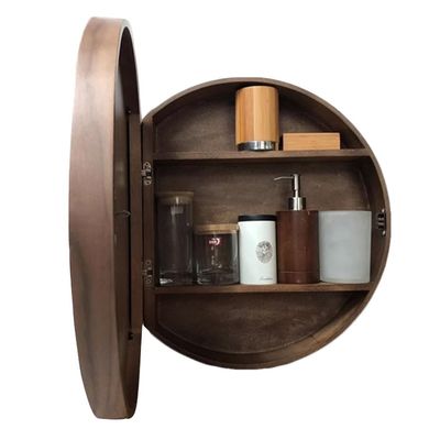 Round Mirrored Cabinet, Wall-Mounted Bathroom Cabinet with Single Mirror Door and 2 Shelves, 50 cm