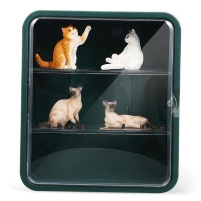 VICASKY Figurine Display Case with Transparent Window and Magnetic Door, Plastic, 2 Adjustable Levels, Green