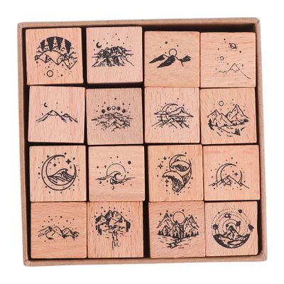 Wooden Stamps for Scrapbooking and DIY, 16 Pieces