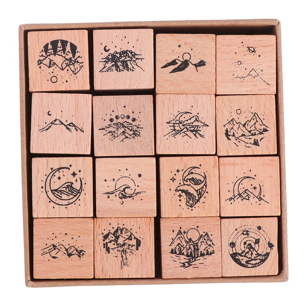 Wooden Stamps for Scrapbooking and DIY, 16 Pieces