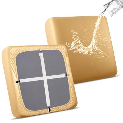 KYJSW Waterproof Sofa Seat Cushion Cover, Stretch PU Leather, Non-Slip, with Ties (Yellow, W 165–195 cm, D 70–95 cm)