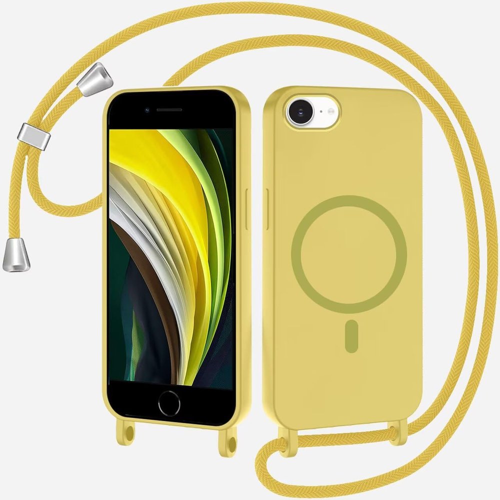 Phone Case with Detachable Lanyard for iPhone 6/7/8/SE 2020/SE 2022, Magnetic Silicone Case, Lemon Yellow