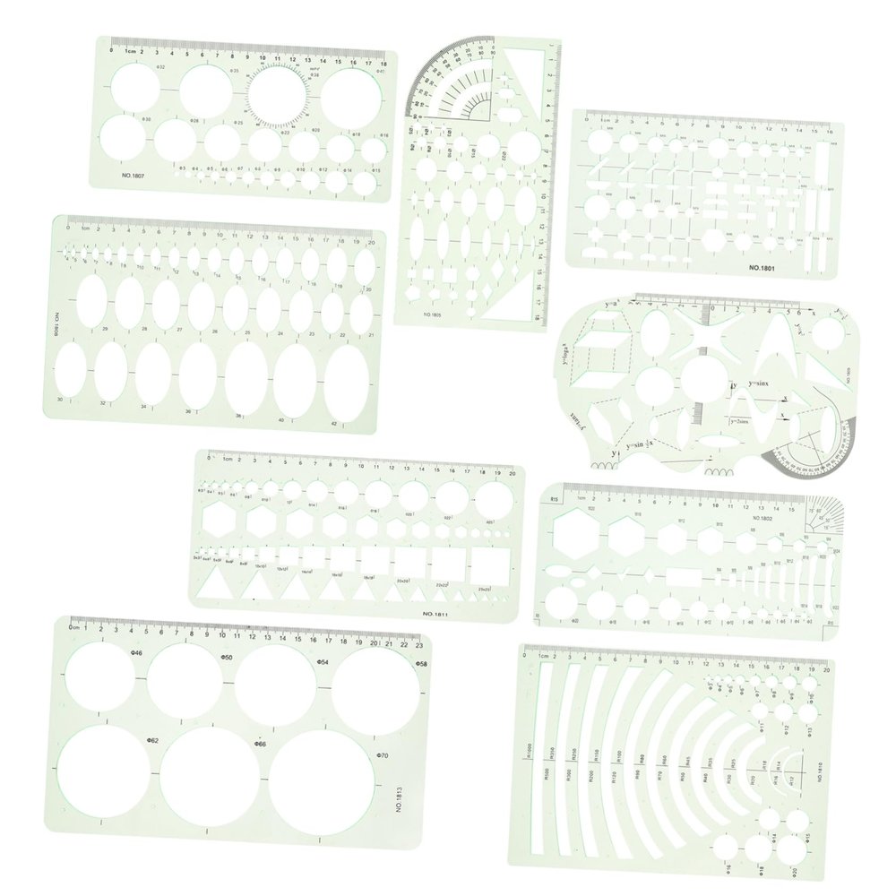Plastic Geometric Drawing Stencils, 9-Piece Set for Children