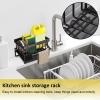 Automatic Fast-Drain Sponge Holder for Kitchen Sink, Black with Dish Towel Bar view 2