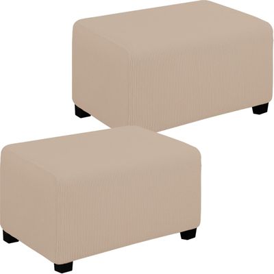 Rectangular Stool Cover with Elastic Bottom, Jacquard, Khaki, X-Large, 2-Pack
