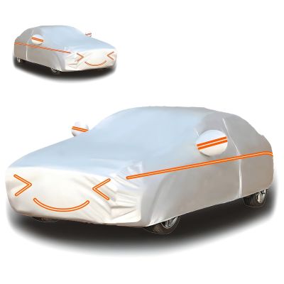 Car Cover for DeTomaso Longchamp (453 x 153 x 129.5 cm), Eco-Friendly, Cotton-Lined, Rain- and Snow-Resistant, Reflective Night Strips