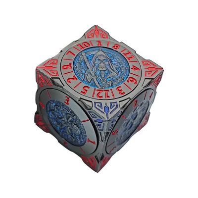 D&D 7-in-1 Metal Spinner Dice Set with 3D Relief, Black-Blue
