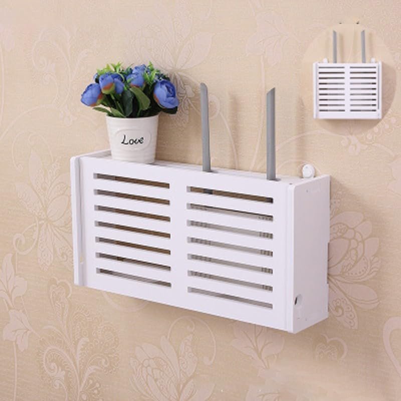 Lecreatekit Cable Storage Box, Floating Wi-Fi Router Shelf, Wall-Mounted Organizer, 1#