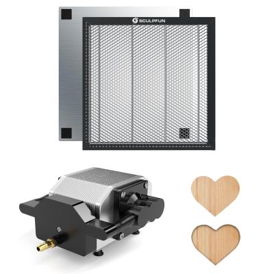 SCULPFUN Air Assist Honeycomb Bed Set 360 x 360 mm with 30 L/min Pump for S10/S9 Pro Laser Cutters and Engravers