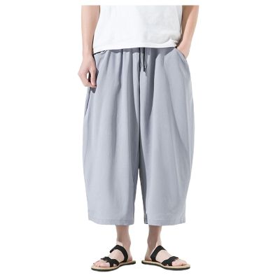 Foweknow Men's Linen Pants, Lightweight Loose-Fit Summer Trousers with Drawstring
