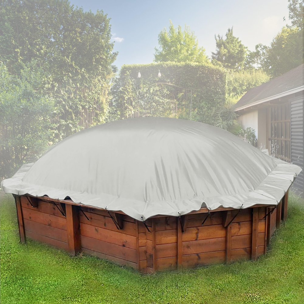 ANKO PLANEN AirDeluxe Inflatable Octagonal Pool Cover, 680 g/m² Truck-Tarpaulin PVC (1360 g/m²) - Sturdy Winter Cover, Light Gray RAL 7035, Pool Interior 365 x 365 cm
