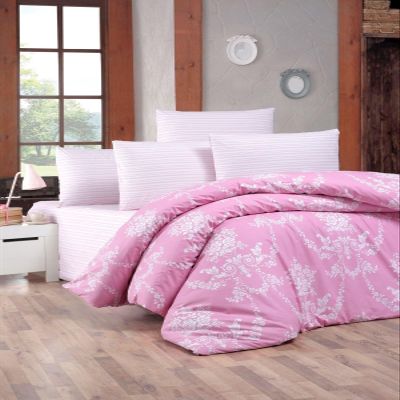 Nuit Des Rêves Ranforce Bedding Set (Single Bed, XXL), 100% Cotton, 155 x 220 cm, Pink & White | Machine Washable, 145 Threads per Inch, Button Closure
