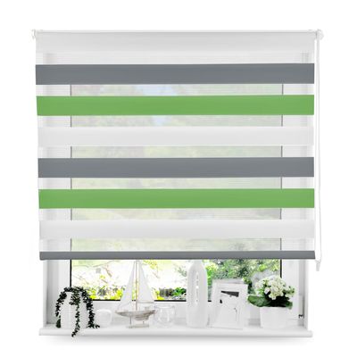 Tom'Shop Double Roller Blind with Screws, White-Gray-Green, 155 x 220 cm