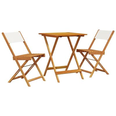 Gecheer 3-Piece Folding Bistro Set with 2 Chairs, Cream White Fabric and Solid Acacia Wood
