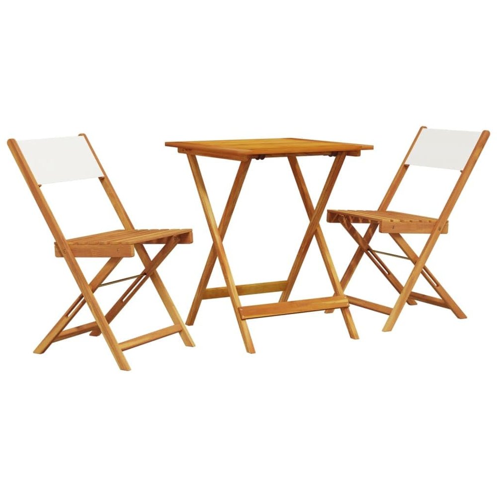 Gecheer 3-Piece Folding Bistro Set with 2 Chairs, Cream White Fabric and Solid Acacia Wood
